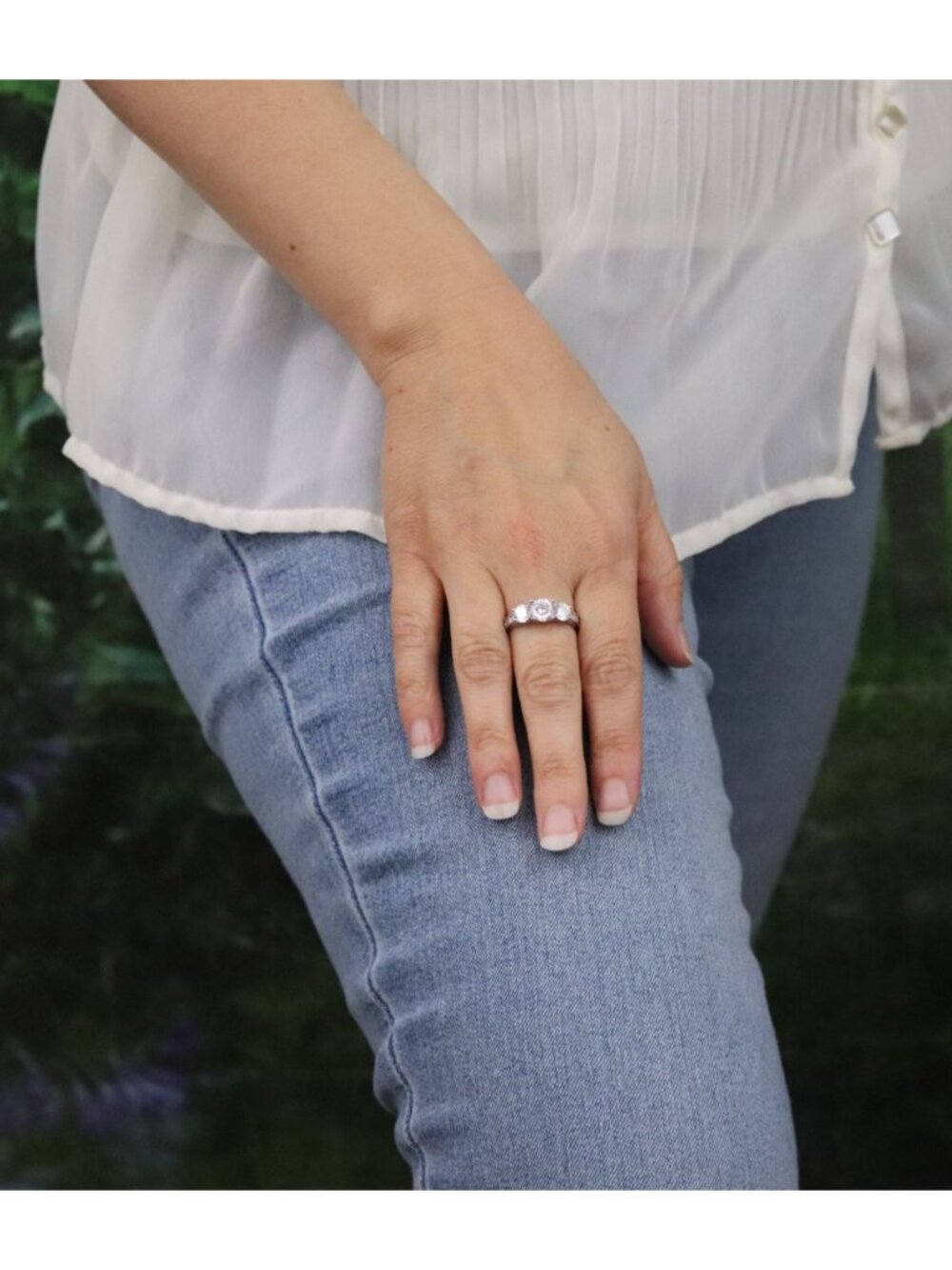 Sterling Silver Lab Created Moissanite Ring Sparkly 8 1/4 Engagement Ring - Picture 3 of 9
